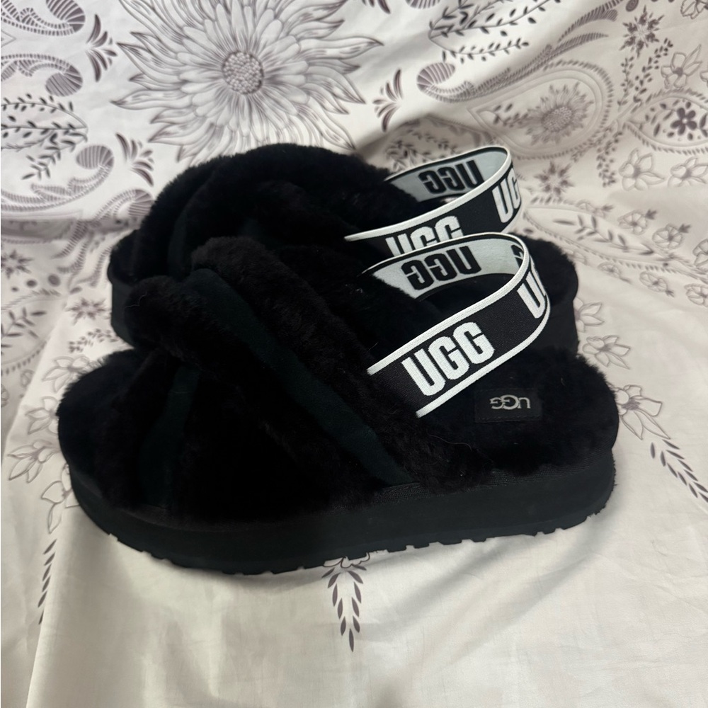 UGG Black Fluffy Slides